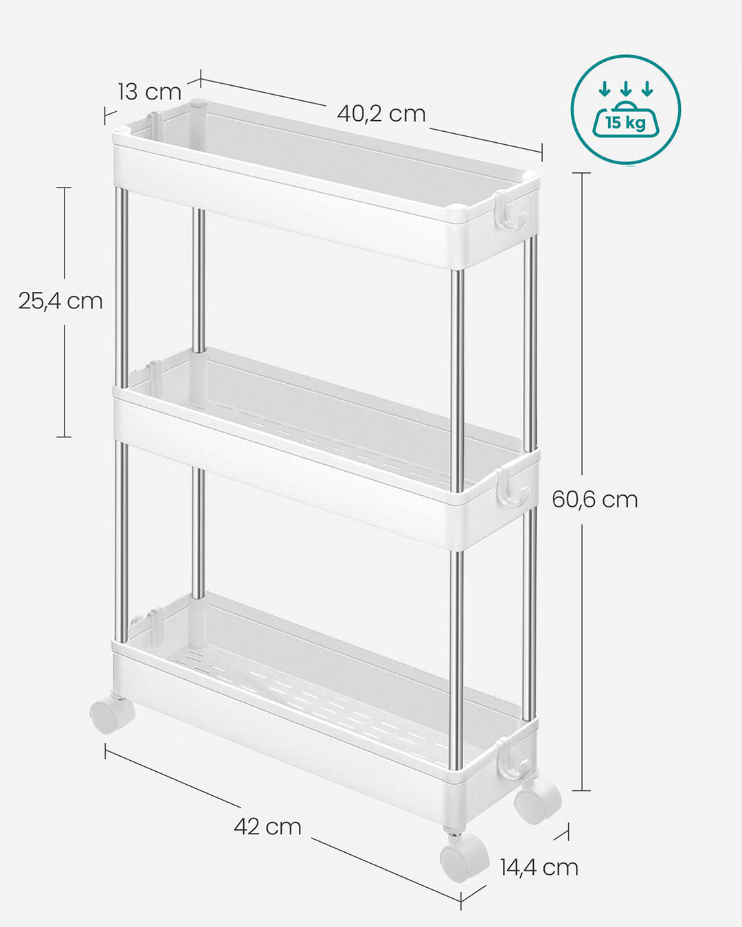 3-Tier Storage Trolley White