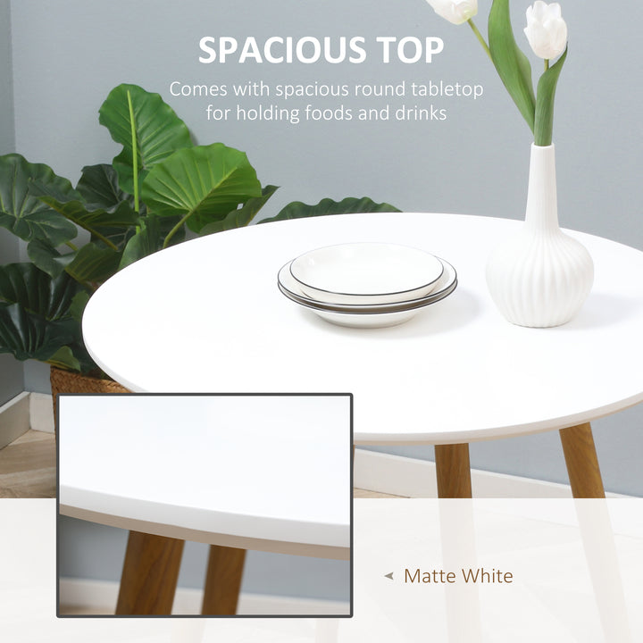 Modern Dining Table for 2 People, Round Kitchen Table, with Matte Top and Metal legs, Dining Room Living Room, White