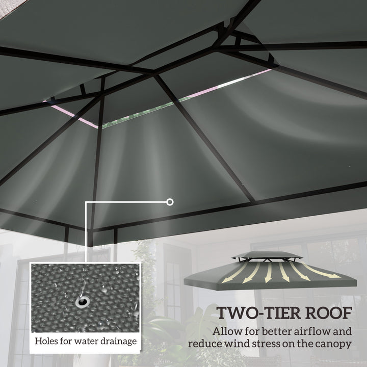 3x4m Gazebo Replacement Roof Canopy 2 Tier Top UV Cover Garden Patio Outdoor Sun Awning Shelters Deep Grey (TOP ONLY)