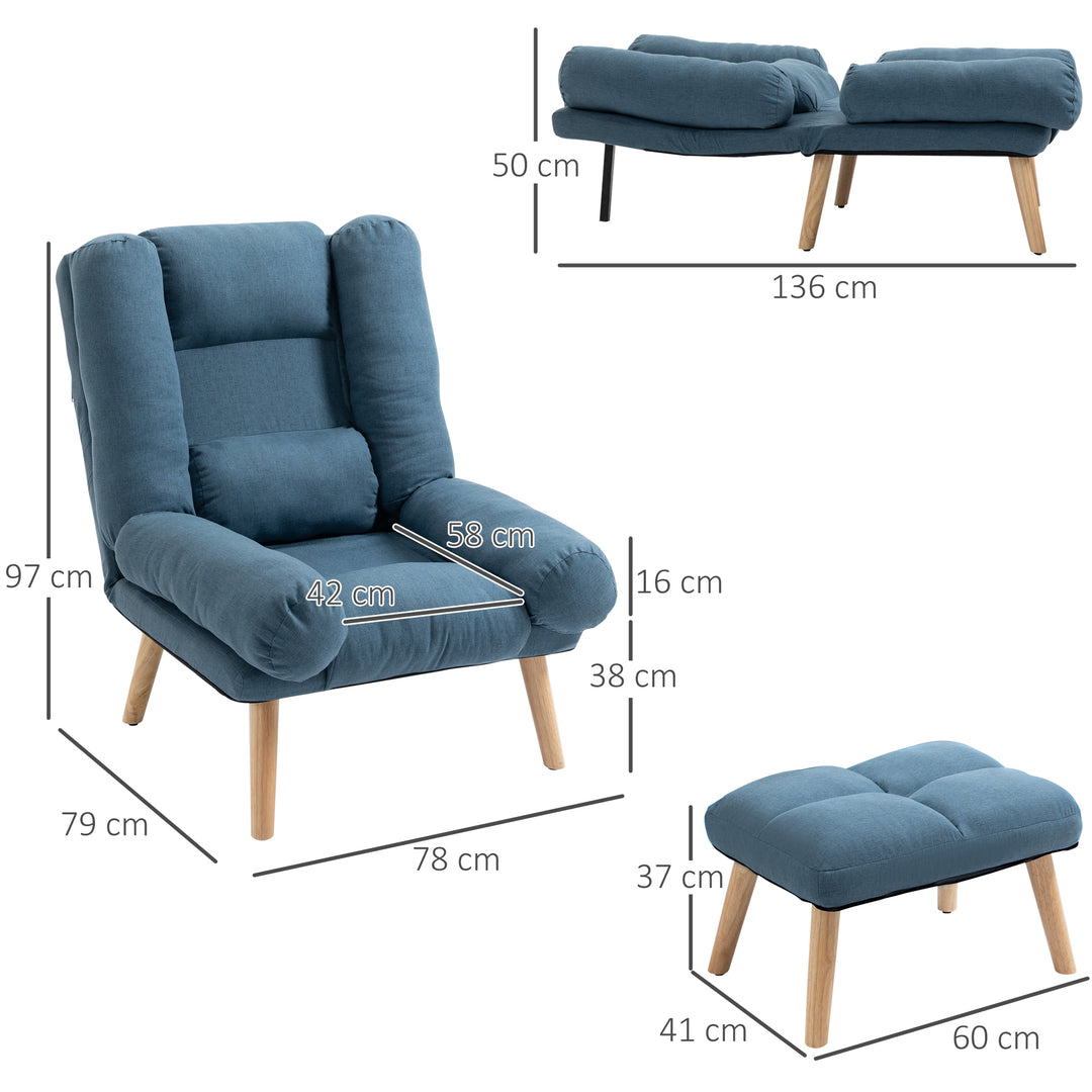 Occasional Recliner with Ottoman, 3-Position Adjustable, Blue