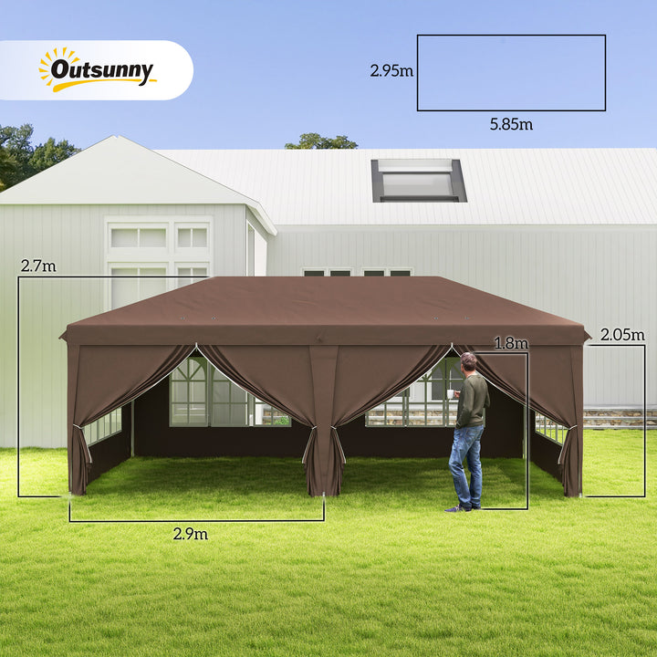 3 x 6 m Pop Up Gazebo with Sides and Windows, Height Adjustable Party Tent with Storage Bag for Garden, Camping, Event, Brown