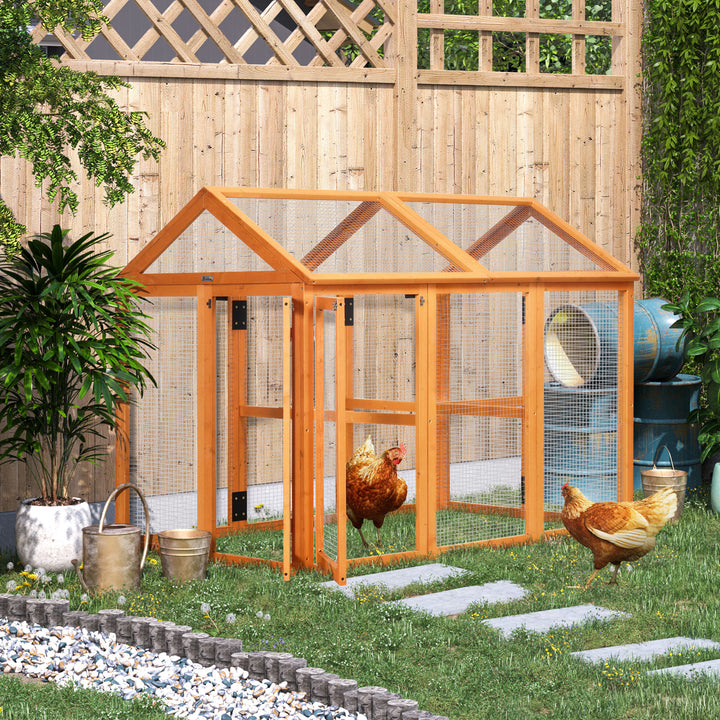 PawHut Large Chicken Run Wooden Chicken Coop, Pet Playpen with Combinable Design, Orange