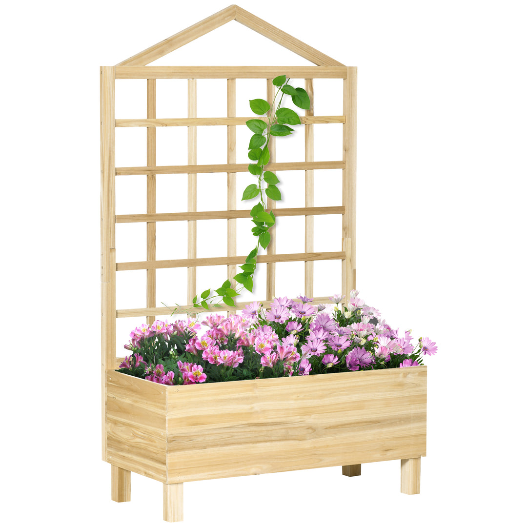 Garden Planters with Trellis for Vine Climbing, Distressed Wooden Raised Beds, 90x43x150cm, Natural Tone