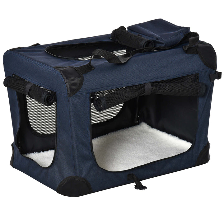 PawHut Pet Carrier Folding Cat Carrier Portable Dog Bag Soft Pet Crate w/ Cushion, 70 x 51 x 50 cm, Dark Blue