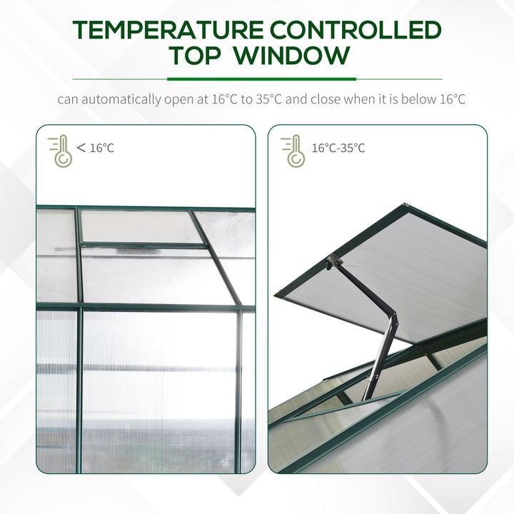 Outsunny Garden Walk-in Aluminium Greenhouse Polycarbonate with Plant Bed ,Temperature Controlled Window, Foundation, 6 x 8ft