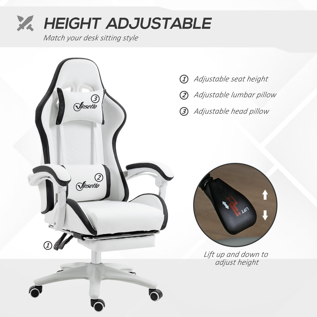 Vinsetto Racing Gaming Chair, Reclining PU Leather Computer Chair with 360 Degree Swivel Seat, White and Black