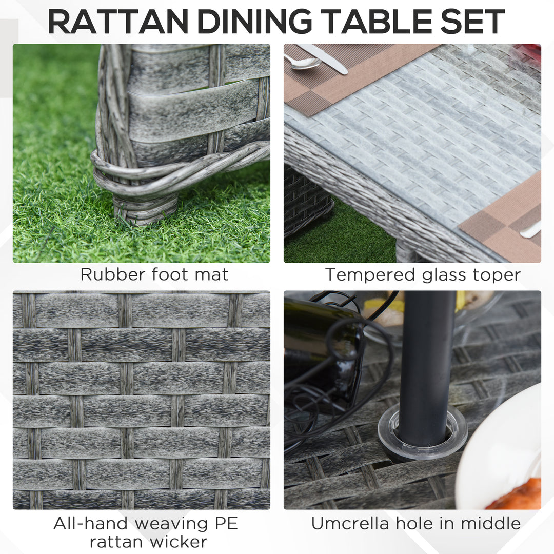 Outsunny Patio 8-Seater Rattan Dining Table Chair Set Garden Wicker Cube Sofa Furniture w/ Umbrella Hole Table for Indoor &amp; Outdoor Mixed Grey