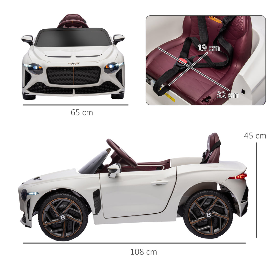 Bentley Bacalar Licensed 12V Kids Electric Ride on Car with Remote Control, Powered Electric Car with Portable Battery, Music, Horn, Lights, Suspension Wheels, for Ages 3-5 Years - White