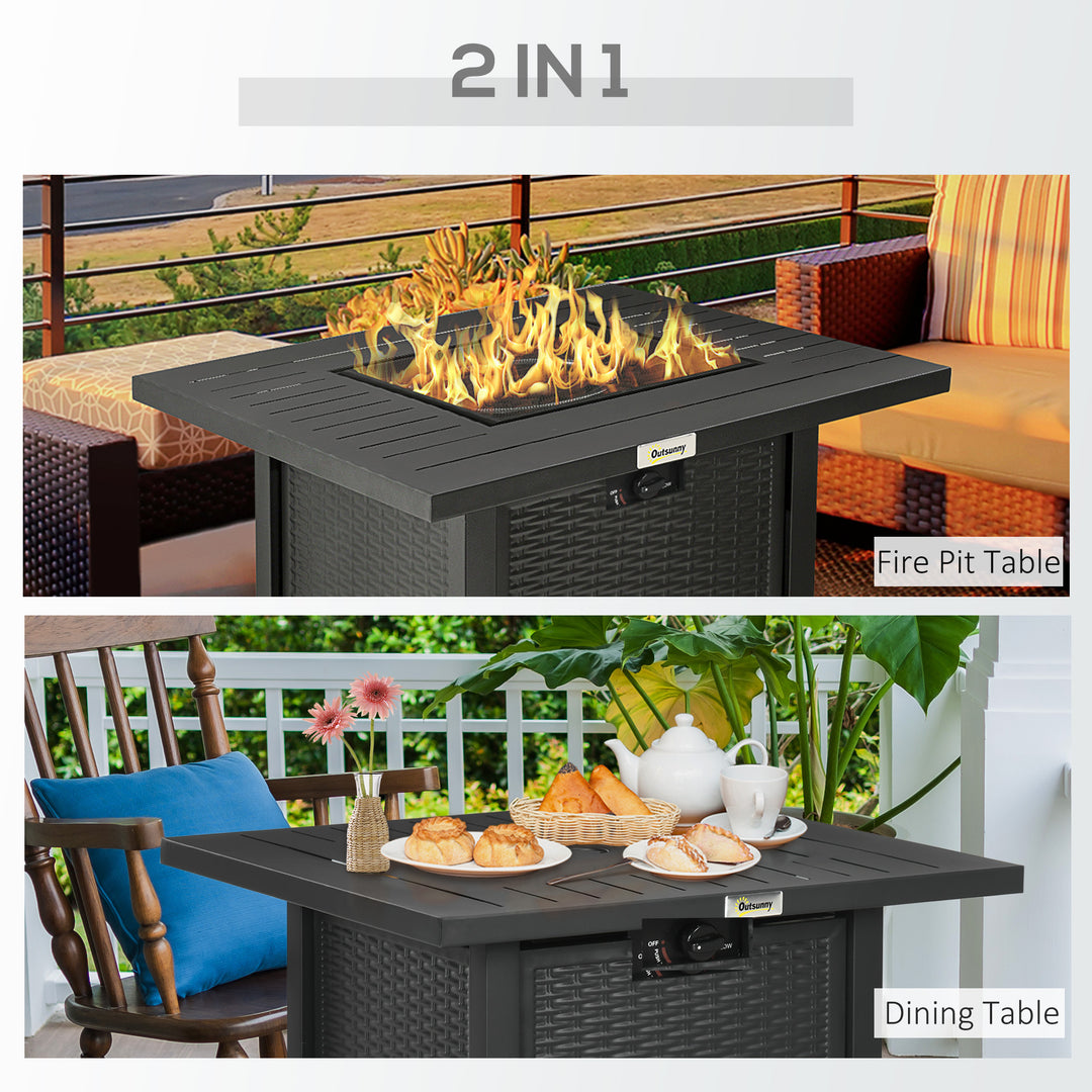 Rattan-style Propane Gas Fire Pit Table with 50,000 BTU Burner, Square Smokeless Firepit Patio Heater with Thermocouple, Waterproof Cover