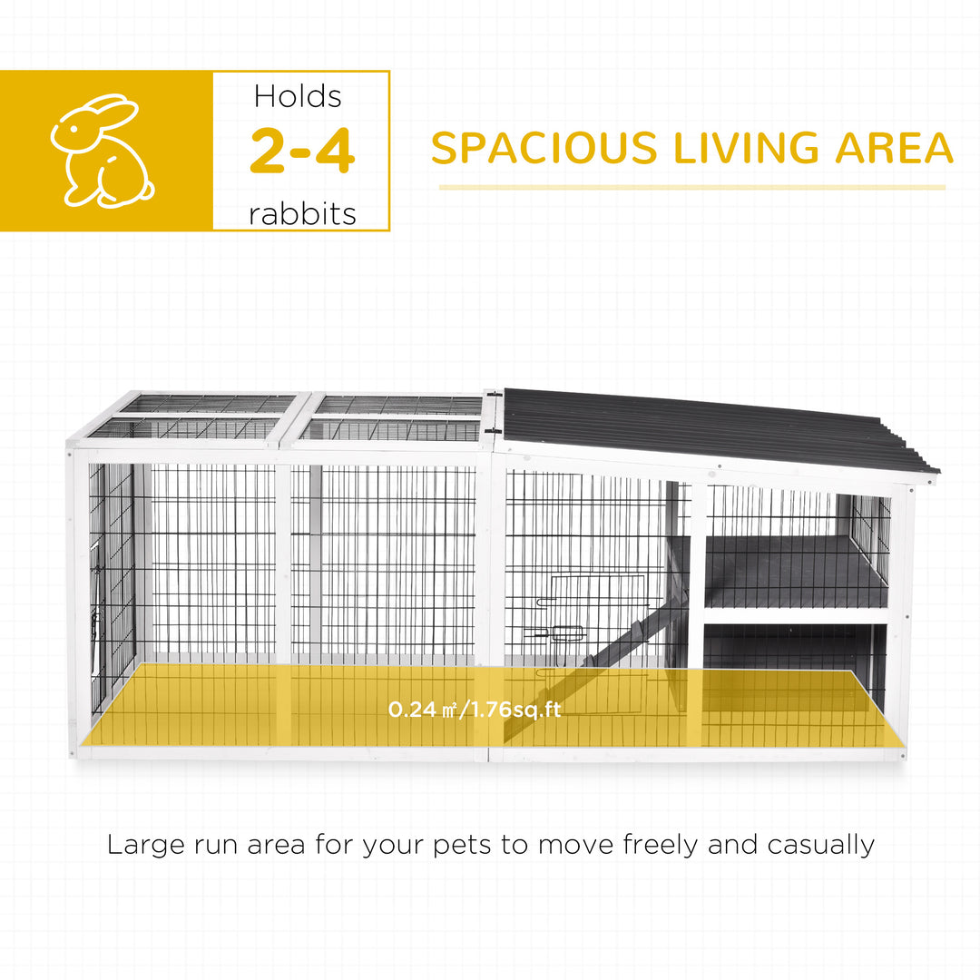 PawHut Indoor Outdoor Wooden Rabbit Hutch Small Animal Cage Rabbit Run Cover, with Hinge roof and Water-repellent Paint, Grey