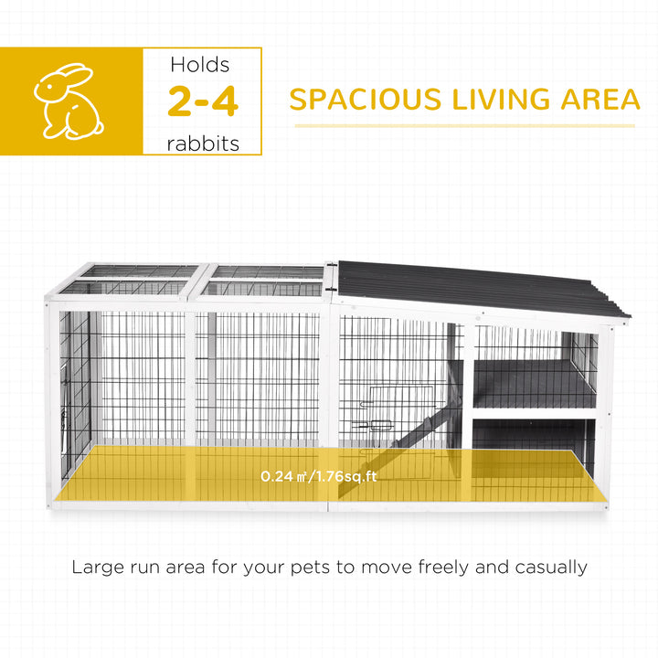PawHut Indoor Outdoor Wooden Rabbit Hutch Small Animal Cage Rabbit Run Cover, with Hinge roof and Water-repellent Paint, Grey