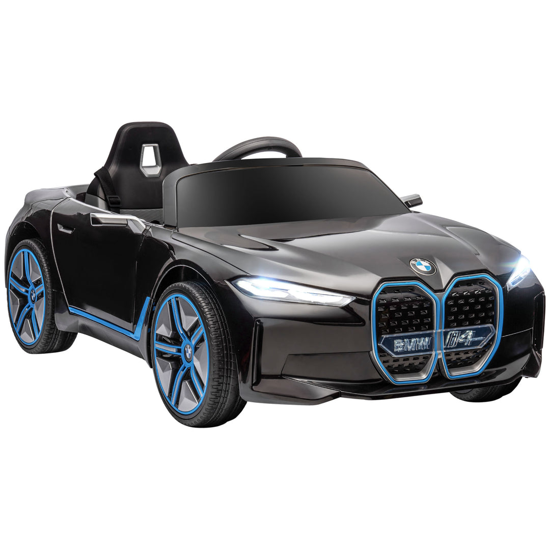 BMW i4 Licensed 12V Kids Electric Ride on Car with Remote Control, Powered Electric Car with Portable Battery, Music, Horn, Headlights, MP3 Slot, Suspension Wheels, for Ages 3-6 Years - Black