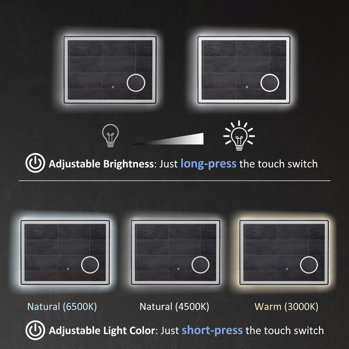 kleankin LED Bathroom Mirror with Dimming Lights, 3X Magnifying Mirror, Vanity Mirror with 3 Colour Front and Backlit