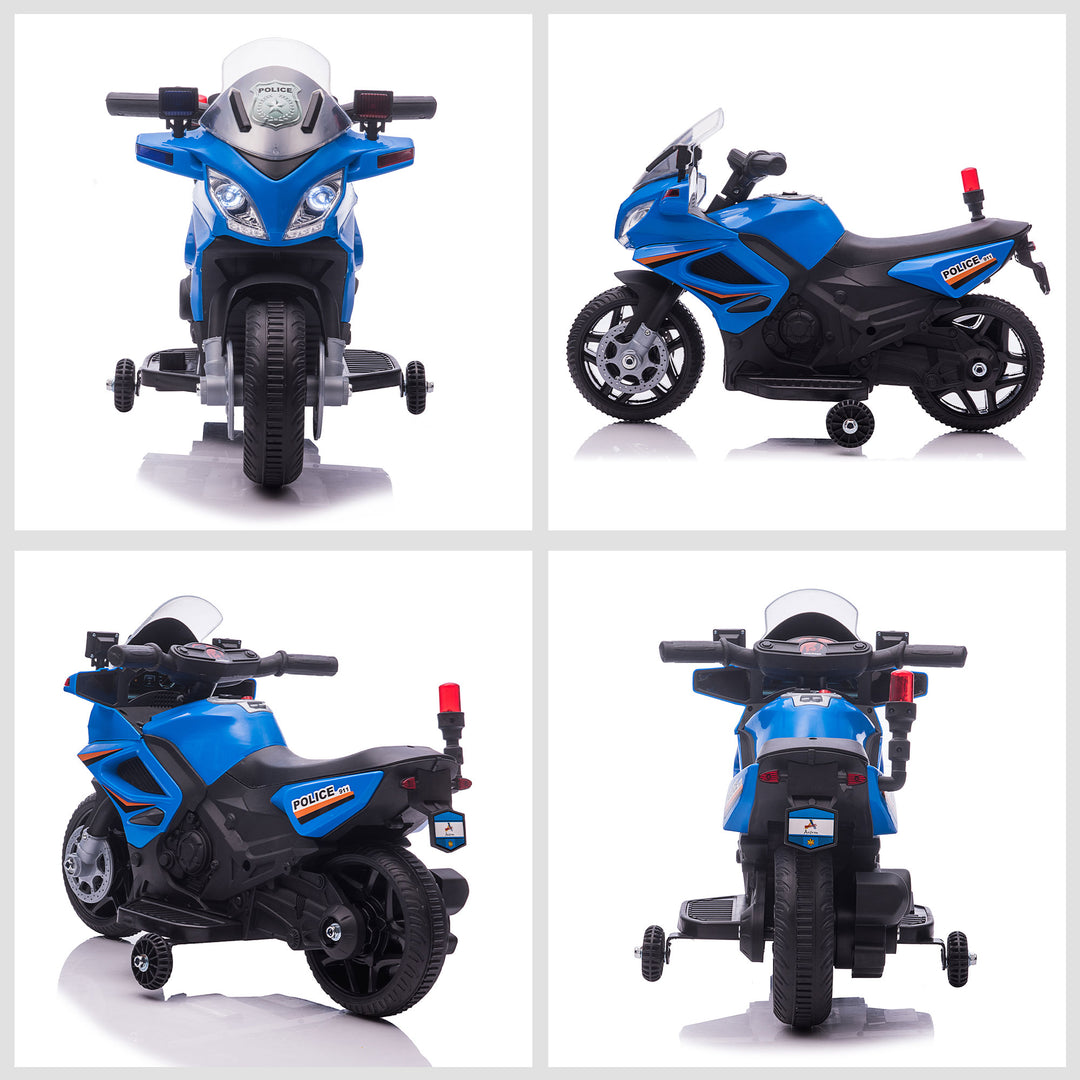 Kids 6V Electric Ride On Motorcycle Police Car Toy for 18 - 36 months Blue