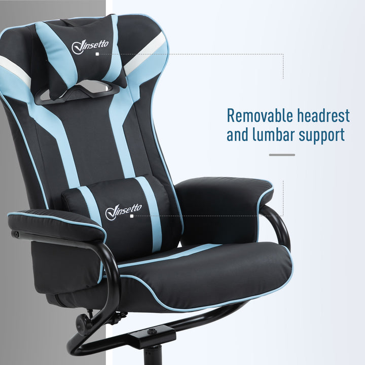 Vinsetto 2 Pieces Video Game Chair and Footrest Set, Racing Style Recliner with Headrest, Lumbar Support, Pedestal Base for Home Office, Lake Blue