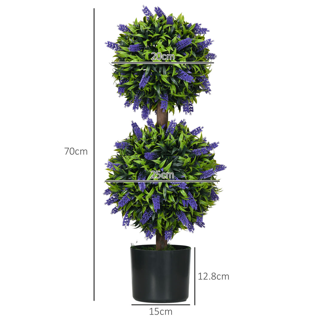 Set of 2 Artificial Plants, Lavender Flowers Ball Trees with Pot, for Home Indoor Outdoor Decor, 70cm