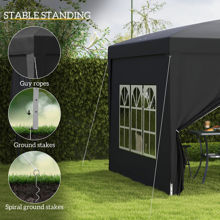 Outsunny 3 x 3 Meters Pop Up Water Resistant Gazebo Wedding Camping Party Tent Canopy Marquee with Carry Bag and 2 Windows, Black