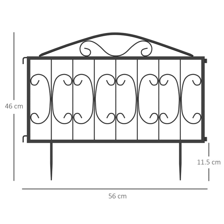 Decorative Garden Fencing, 4PCs Outdoor Picket Fence Panels, Rustproof Metal Wire Landscape Flower Bed Border Edging Animal Barrier, Black