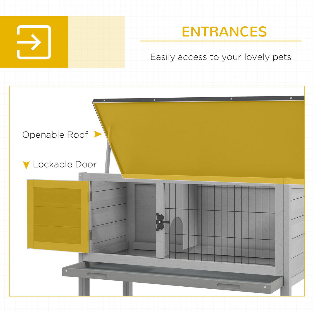 Wooden Rabbit Hutch Cage, Garden Built in Tray-Grey