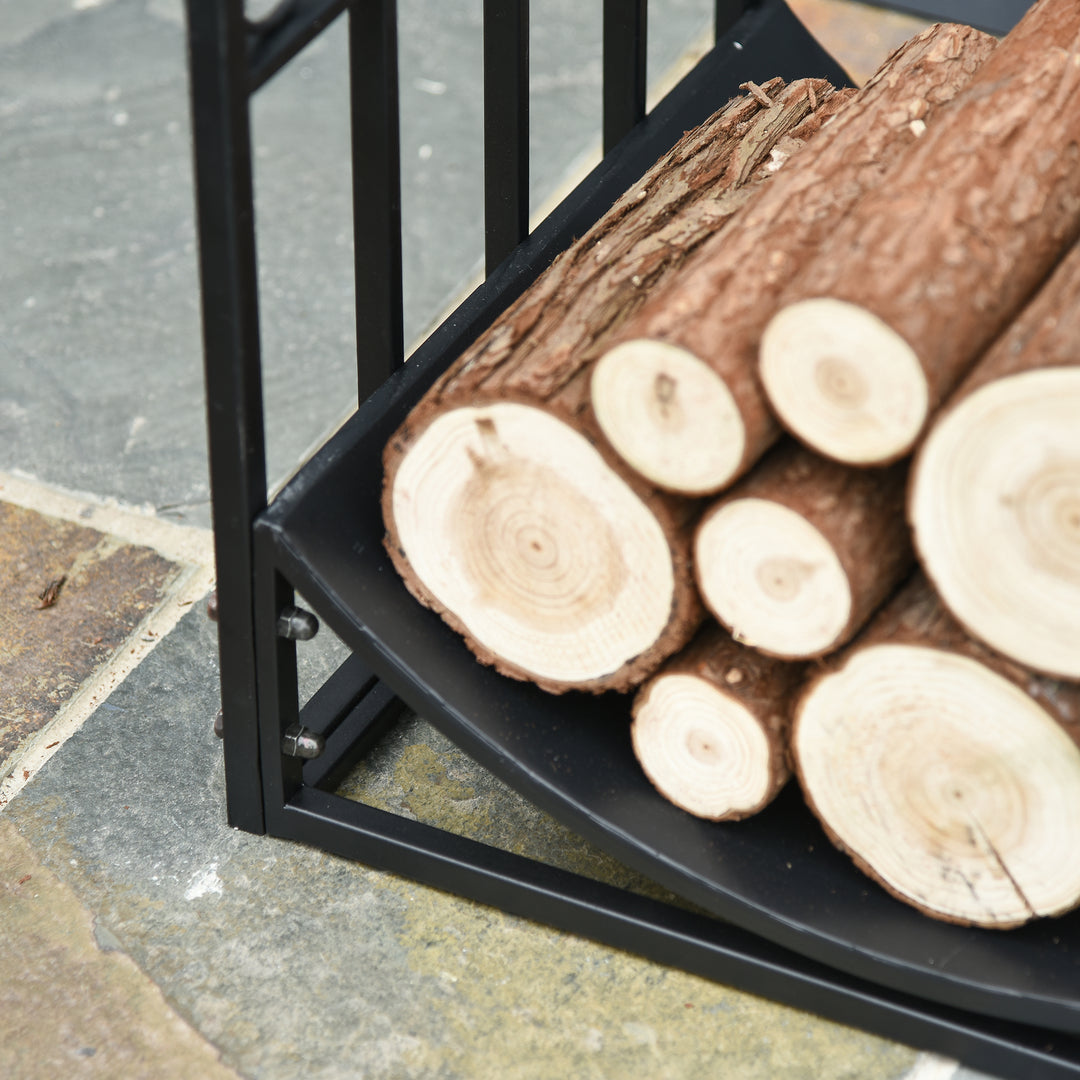 Outsunny Wrought Iron Inner Arced Wood Log Holder Indoor Outdoor Storage Shelf w/ Elegant Scrolls Rust-Resistant Stacker Black