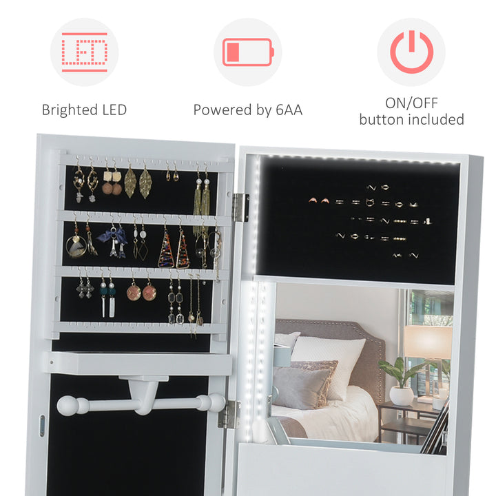 LED Light Jewelry Cabinet Storage Armoire w/ 2 Mirrors Drawers Hooks Shelves Make-Up Vanity Dresser Adjustable Bedroom Home White