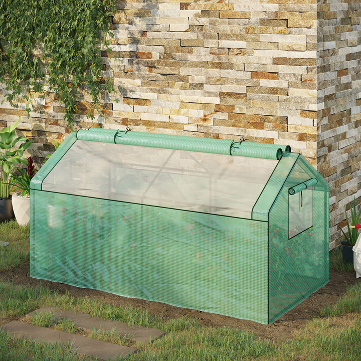 Outsunny Mini Greenhouse Portable Garden Greenhouse Metal Frame Growhouse with Large Zipper Windows for Plants, 180 x 92 x 92 cm