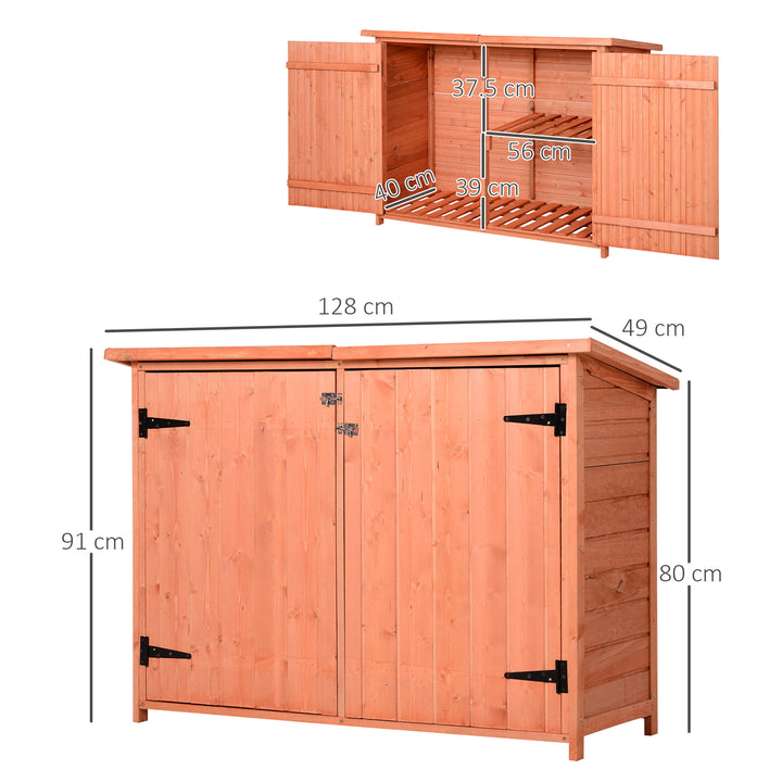 Outsunny Wooden Garden Storage Shed Tool Cabinet Organiser with Shelves Double Door 128L x 50W x 90Hcm