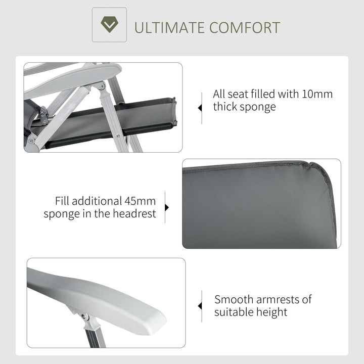 2 Pcs Patio Folding Dining Chair w/ Adjustable Back &amp; Armrest Portable for Camping Garden Pool Beach Deck Grey