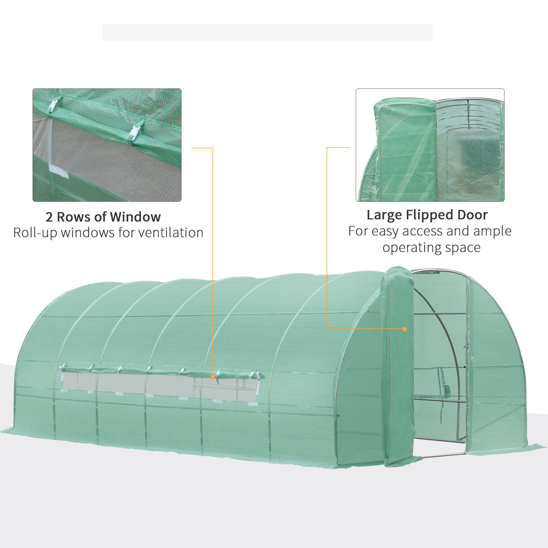 Reinforced Polytunnel Greenhouse with Metal Hinged Door, 25mm Diameter Galvanised Steel Frame & Mesh Windows (3 x 6M)