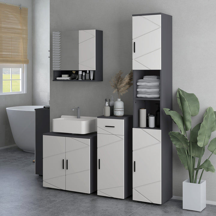 Under Sink Cabinet, Bathroom Vanity Unit, Floor Basin Storage Cupboard with Double Doors and Shelf, 60 x 30 x 60 cm, Light Grey