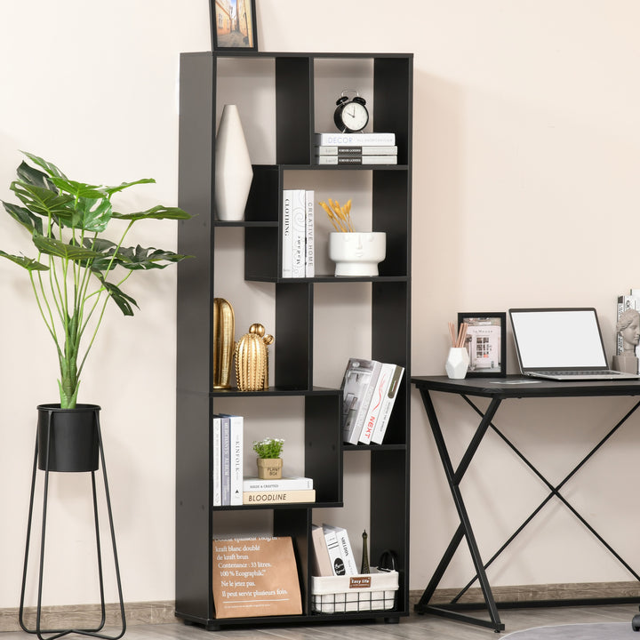 8-Tier Freestanding Bookcase w/ Melamine Surface Anti-Tipping Foot Pads Home Display Storage Grid Stand Modern Style - Black