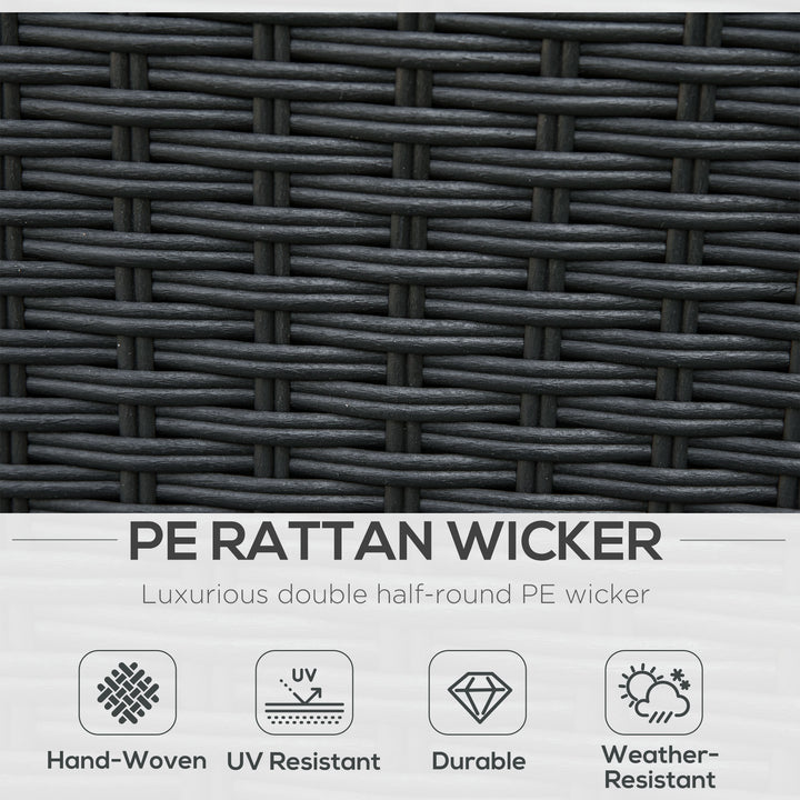 Outsunny 6-Seater Garden Rattan Wicker Sofa Set w/ Coffee Table, Wicker Weave Chair, Space-saving Footstool, Padded Cushions, Black