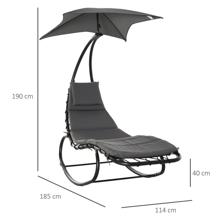 Patio Rocking Chaise Lounger Rocking Bed with Canopy Cushion Headrest Pillow