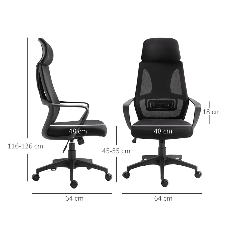 Ergonomic Office Chair w/ Wheel, High Mesh Back, Adjustable Height Home Office Chair - Black