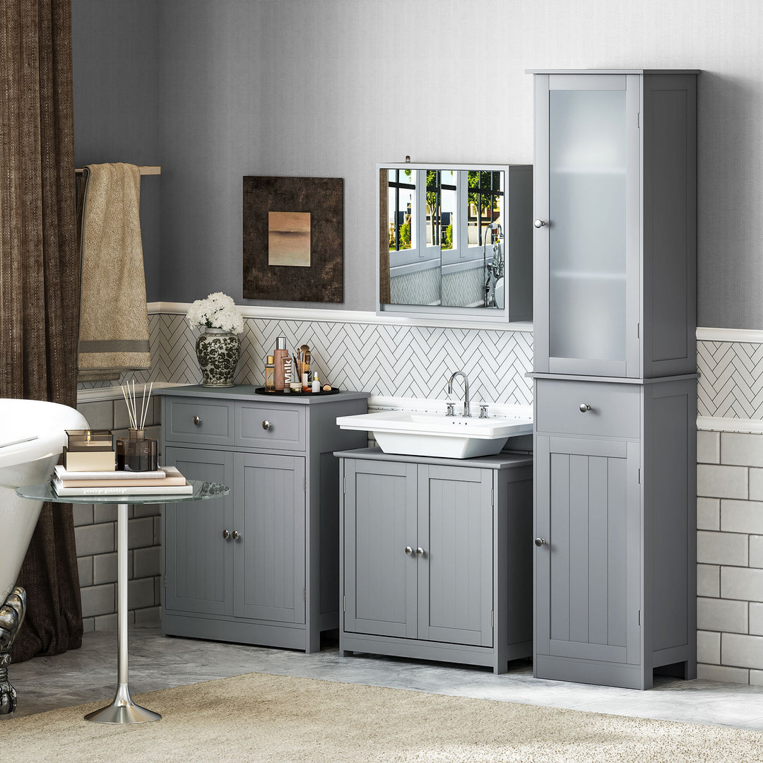 kleankin Bathroom Storage Cabinet Free-Standing Bathroom Cabinet Unit w/ 2 Drawers Cupboard Adjustable Shelf Handles Traditional Style 75x60cm Grey