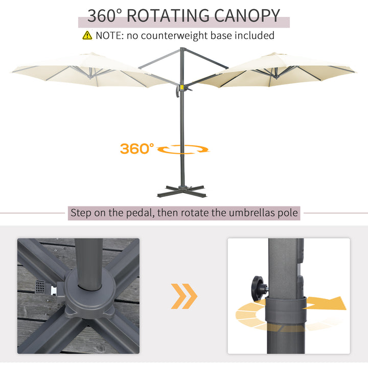 3 x 3(m) Cantilever Parasol with Cross Base, Garden Umbrella with 360° Rotation, Crank Handle and Tilt for Outdoor, Patio, Cream White