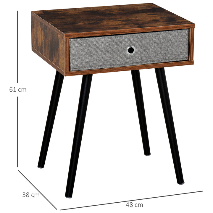 Side Table, Nightstand, End Table with Removable Fabric Drawer, Retro Style Accent Furniture with Wooden Legs, Rustic Brown and Black