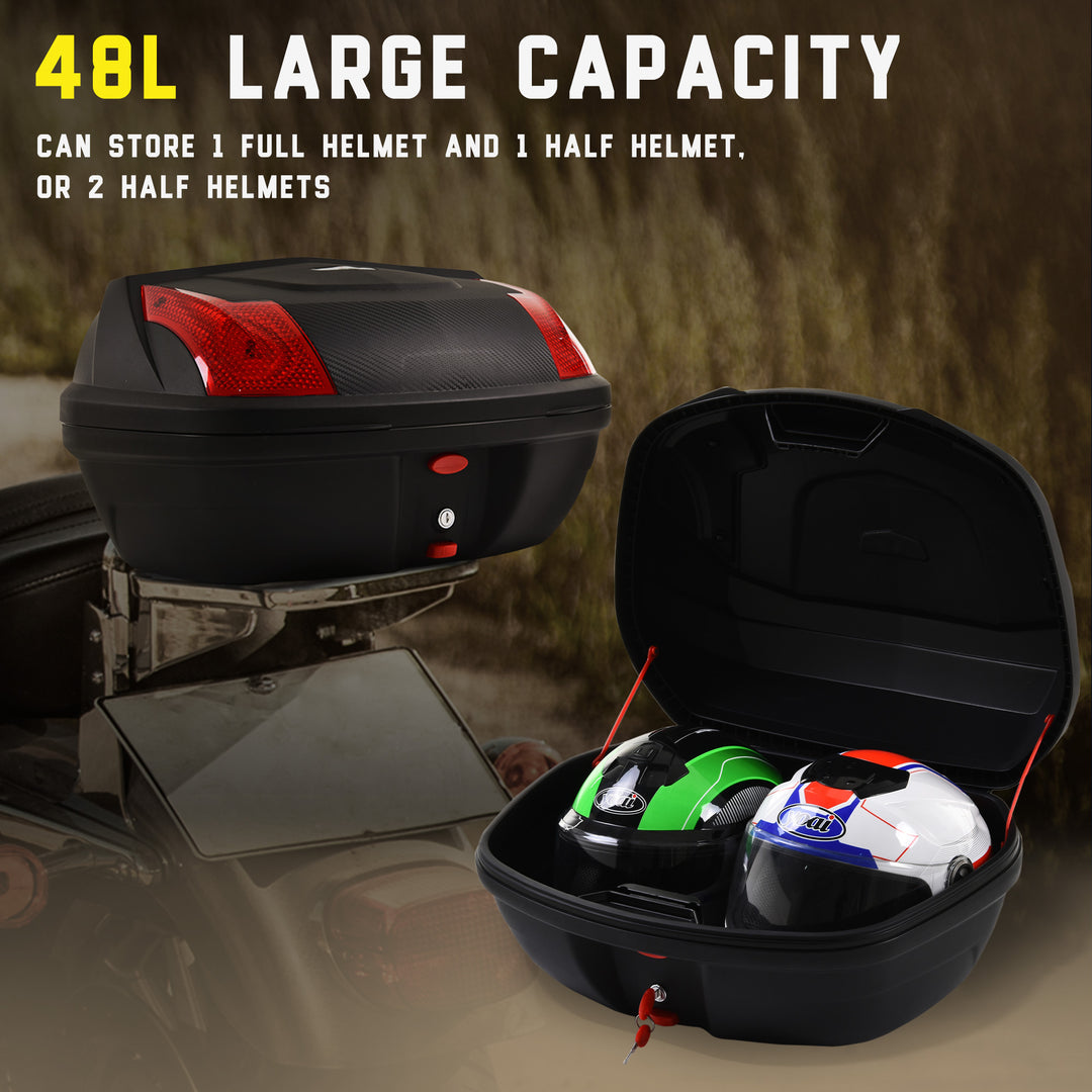 48L Motorcycle Trunk Travel Luggage Storage Box Accessory Modern Tough Style - Black