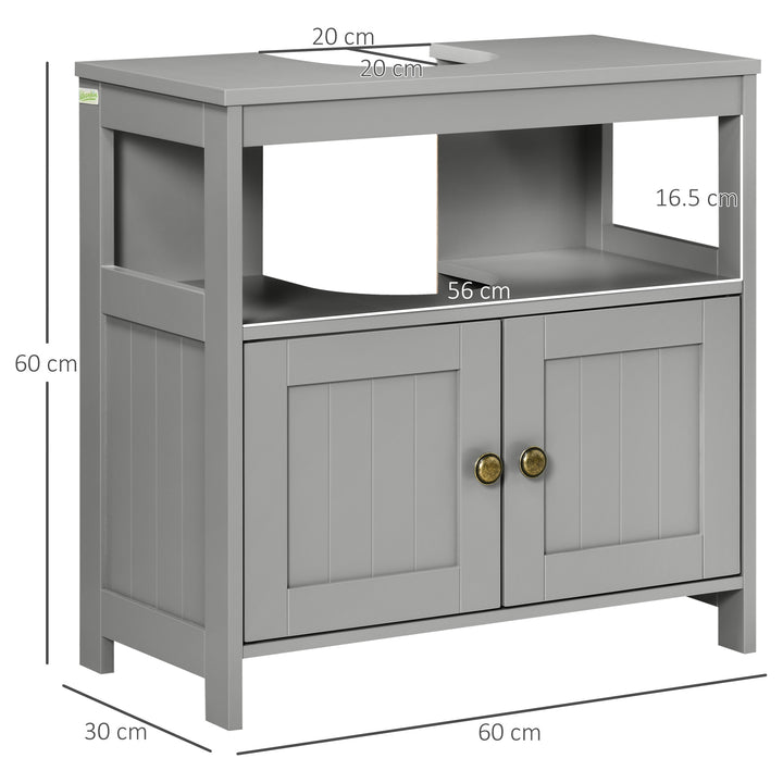 Pedestal Under Sink Cabinet with Double Doors, Modern Bathroom Vanity Storage Unit with Shelves, Light Grey