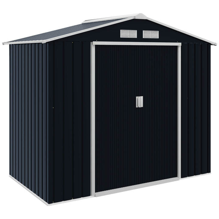Lockable Garden Shed Large Patio Roofed Tool Metal Storage Building Foundation Sheds Box Outdoor Furniture, 7ft x 4ft, Dark Grey
