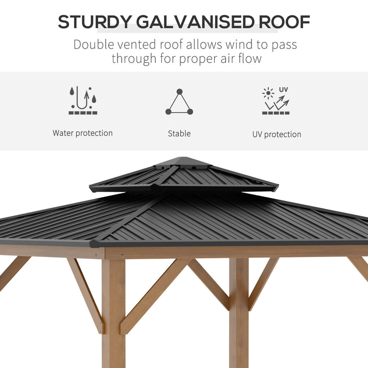 3.5 x 3.5m Outdoor Aluminium Hardtop Gazebo Canopy with 2-Tier Roof and Solid Wood Frame Outdoor Patio Shelter for Patio, Garden, Grey