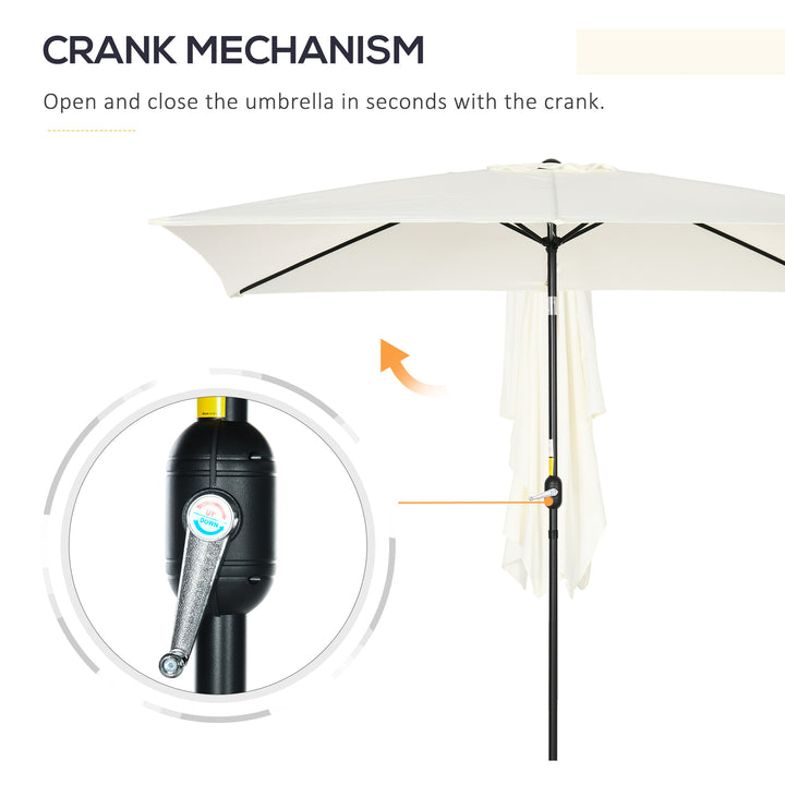 3x2m Garden Parasol Umbrella, Canopy with Aluminum Tilt, Crank Rectangular Sun Shade Steel, Cream White