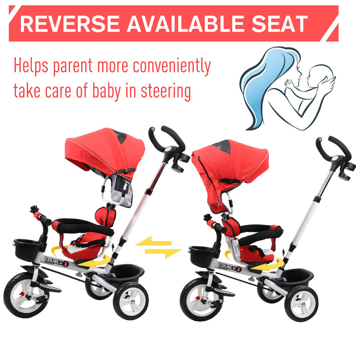 4-in-1 Kids Tricycle Stroller W/ Canopy-Red
