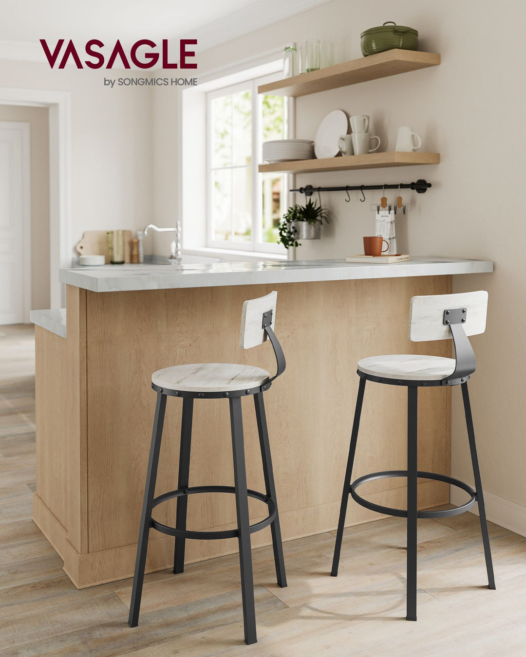 Set of 2 Bar Stools White and Black