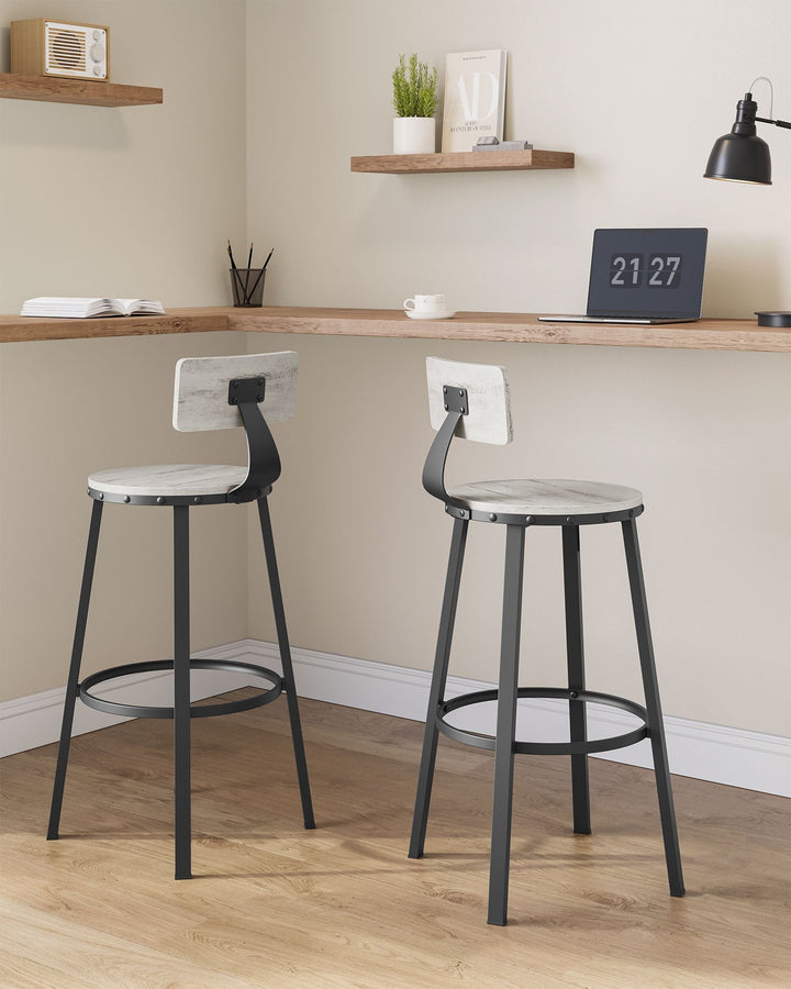 Set of 2 Bar Stools White and Black