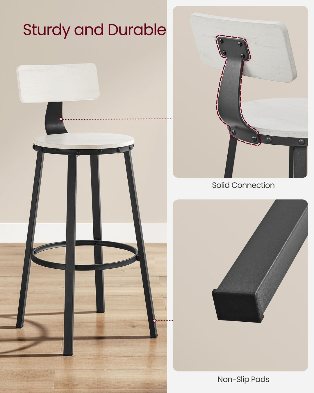 Set of 2 Bar Stools White and Black