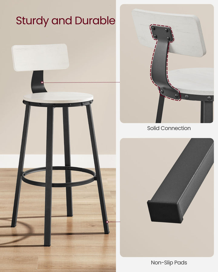 Set of 2 Bar Stools White and Black