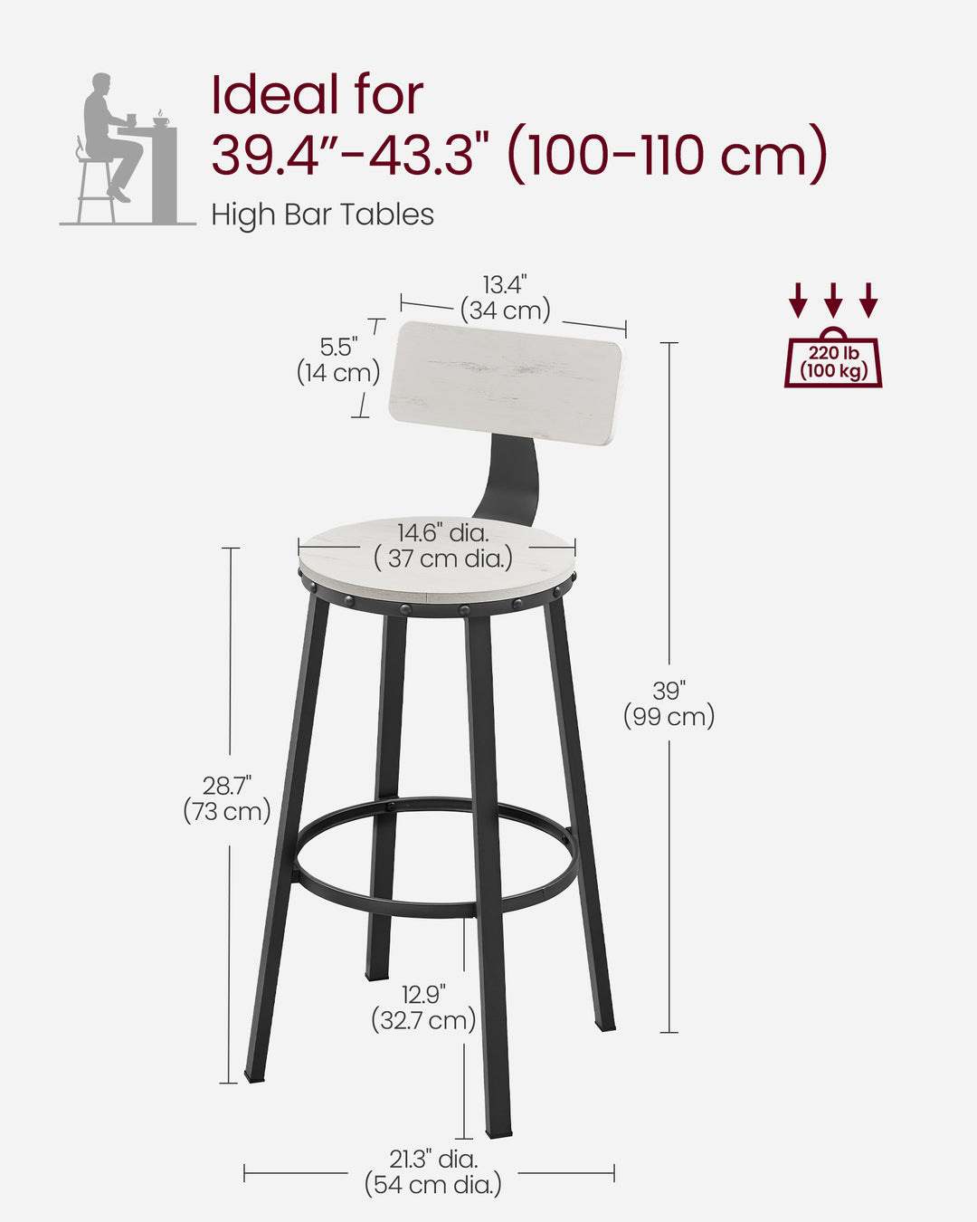 Set of 2 Bar Stools White and Black