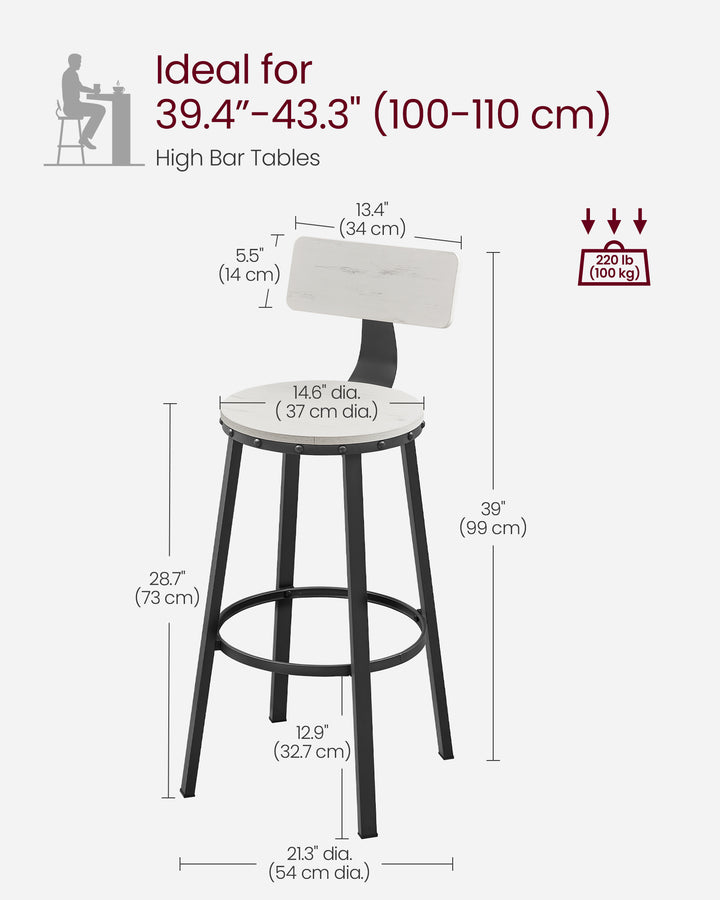Set of 2 Bar Stools White and Black