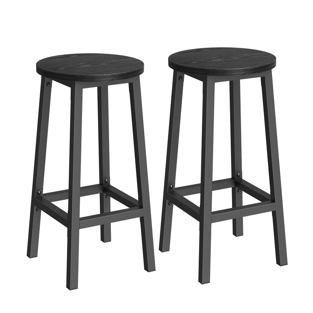 Set of 2 Bar Stools with Metal Frame and Footrest
